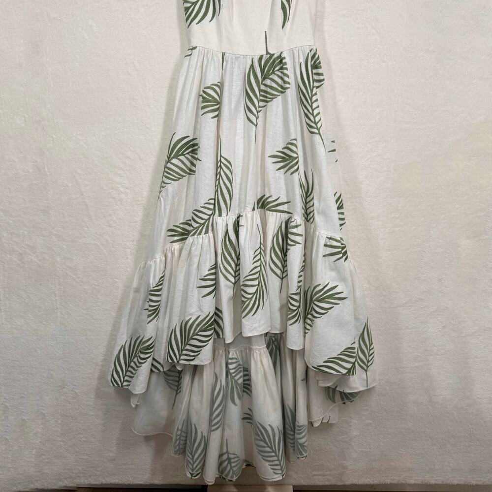 Mestiza Cleo Ballgown Cream Green Palm Leaf High Low Dress Linen Wedding Size 6 - Picture 5 of 16